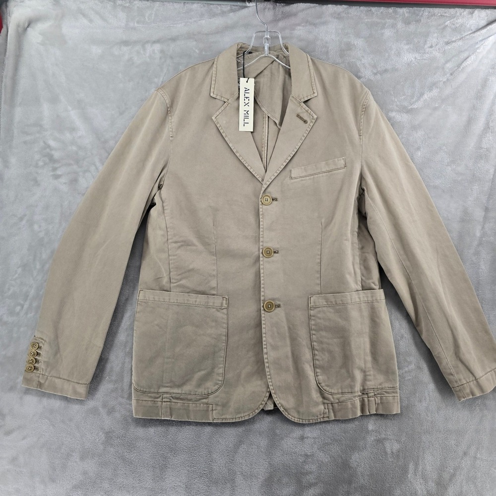 NWT Alex Mill Blazer Size Medium Khaki Tan 100% Cotton 3-Button Blazer Jacket